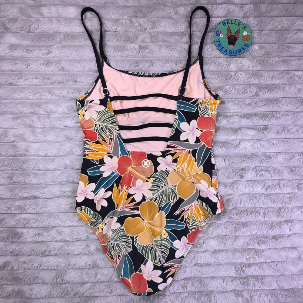Hurley Caribbean Dreamin One Piece Swimsuit Medium Floral Spaghetti Strap SPF 50 - Picture 8 of 10